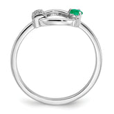 14k White Polished Diamond and Emerald Circle Ring